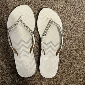 Clarks white beaded sandals